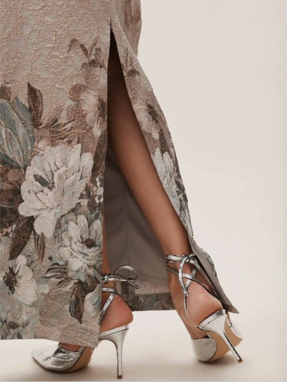BHLDN Adrianna Papell Lilliana Blue Floral Metallic Jacquard Maxi Gown - Picture 4 of 12